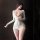 Woman wearing chao mu sensual lingerie set with front zip and open-crotch design, sheer lace yoga outfit in silver.