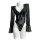 Sheer black bodysuit with lace trim, long sleeves, and bow front. breathable sexy lingerie set for women.