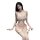 Woman modeling ailenni white lace lingerie set with bow details, featuring seductive bra, panty, and matching robe for sexy s...