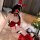 Dolllove lingerie set - passionate red 3-piece bikini christmas outfit for new year & halloween, featuring festive reindeer a...