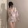 Japanese kimono-style embroidered lace sleepwear set - sheer sexy 3-piece lingerie outfit featuring delicate floral patterns ...