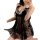 Sheer black lanqu plus size lingerie set with pearl details and butterfly print, featuring a 3-piece bridal-inspired sleepwea...