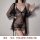 Black plus size lingerie set with lace trim sheer slip dress and matching robe, 3-piece seductive sleepwear collection.