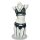 Black lace lingerie set with bra, thong, and garters on mannequin – qingruohan bondage temptation 3-piece adult outfit.