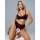 Woman modeling red lace lingerie set with busty illusion design, featuring romantic 3-piece sleepwear for small bust.