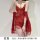 Woman modeling red sheer lace sleepwear set with robe, belt, and teddy. sensual 3-piece lingerie outfit for women.