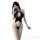 Sexy black lace bralette set with high-waist thong and garter straps—seductive 3-piece lingerie for small bust, no-remove des...