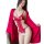 Woman wearing red lace robe and matching lingerie set, sheer transparent sleepwear for women, seductive lounge outfit.