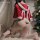 Sexy santa-themed velvet bunny costume outfit featuring a red cape and thong bra set, perfect for festive occasions.