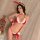 Sexy red and white bunny costume with ears, gloves, and choker for christmas cosplay or adult play.