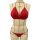 Red lace bra set with padded cups, european style bikini, womens three-piece lingerie and swimwear.
