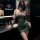 Elegant green sheer mesh halter neck bodycon nightgown with snake design, perfect for women seeking stylish and sexy sleepwea...