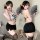 Vintage chinese-style sheer womens cheongsam dress with halter neck & bodycon fit, showcased on a model holding fans, highlig...
