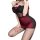 Sheer mesh bodycon dress with 3d floral halter top, featuring a seductive lingerie style in black and burgundy.