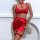 Sexy red satin lingerie set featuring a flirty fringe bra and matching skirt, perfect for a bold look with push-up lift and b...