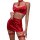 Sexy red satin lingerie set featuring a flirty fringe bra and matching mini skirt with push-up lift and butt-lift garter stra...