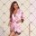 Stylish satin stripe robe with lace cut-out details, perfect for lounging. ideal as a cozy 4-piece outfit.