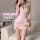 Sexy yet sweet lace trim sleep dress for women, plus size lounge wear with built-in pads, perfect for comfortable nightwear.