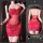 Sexy red lace chemise dress with sheer fabric, adjustable straps, bodycon fit, perfect for evening wear.