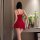 Feiniao moon gaze sexy one-piece slip dress - deep v plunge ruched lace sleepwear for women, showcased from the back with ele...