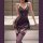 Purple lace sheer sleep dress featuring off-shoulder design, floral trim details, and garter stockings for women.