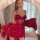Elegant red lace sheer sleepwear set featuring backless bra-top dress with built-in pads and underwire, perfect for intimate ...