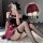 Sexy role play lingerie set - cutout strapless jk uniform skirt outfit for adults, featuring a red skirt with lace trim and t...