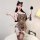Sexy leopard print lingerie set for women – pure & seductive lace sleep dress with high slit & sheer chest detail