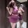 Sexy purple two-piece set for curvy women, sheer design with ruched details, perfect for sheer temptation sleepwear.