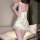 Sexy lace babydoll sleep set featuring polka dots and lace trim, perfect for role play and at-home elegance.