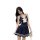 Navy schoolgirl dress with white trim and bow, sheer waist-cinching design, cute and sexy outfit.