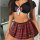 Sexy cosplay uniform set - plaid mini skirt & matching top for adult role play & costume parties
