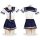 Front and back view of a japanese sailor uniform set, featuring a white crop top with navy blue accents and pleated skirt, id...