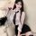 A woman wearing a sheer blouse with a black tie, paired with a tight pencil skirt, embodying an air hostess style office outf...