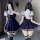 Pure & sexy lingerie set featuring a navy pleated skirt with suspenders, bunny ears, and a school uniform top, perfect for co...
