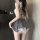 Romantic moonlit blossom couple lingerie set - cute japanese school uniform style backless jumpsuit for women, featuring eleg...