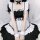 Cute maid cosplay dress featuring black and white colors, ruffled sleeves, and a bow collar, perfect for japanese lolita styl...