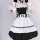 Cute maid cosplay dress featuring black and white colors, ruffled details, and bow accents, perfect for japanese lolita style...