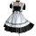 Japanese maid costume dress featuring black and white colors, ruffled sleeves, and apron design perfect for cosplay or daily ...