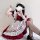 Japanese maid costume dress featuring ruffled sleeves and apron, perfect for anime cosplay or lolita fashion enthusiasts.