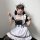 Japanese maid costume dress featuring a cute anime lolita style with ruffled sleeves, white apron, and black accents, perfect...