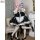Two women dressed as ram and rem from re:zero, wearing maid outfits with black and white dresses, stockings, and mary jane sh...