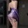 Purple lace maid costume set featuring sheer mesh design, provocative allure with ripped butt detail and elegant white bow ac...