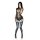 Woman modeling black sheer mesh nightsigh bodysuit with lace details and crotchless open design.