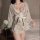 Japanese-style sexy lace kimono robe set - sheer chiffon three-piece outfit with floral print & hot uniform design