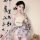 Sensual butterfly print sheer kimono robe set - deep v-neck lace-up sleepwear & lounge ensemble, featuring delicate lace deta...