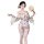 Sensual butterfly print sheer kimono robe set with deep v-neck, lace-up design, perfect for sleepwear or lounge ensembles.