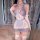 Elegant sensual sleepwear set featuring a checkered halter top with bow tie, lace-trimmed apron, and matching stockings, perf...