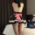 Sexy sweet sleepwear & lingerie outfit for women, adorable kitty cat maid costume set with fluffy skirt and ribbon detail