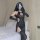 Seductive nun costume set featuring a sexy split-open sheer black dress with long gloves and stockings, perfect for role play...